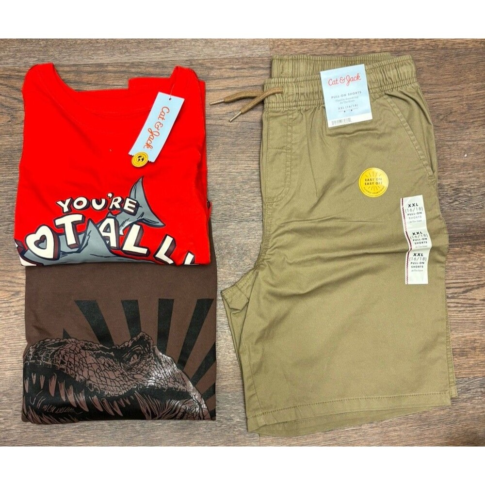 Cat & Jack Boys 3 Piece Set - XXL (16-18)  T-Shirts, Khaki Shorts